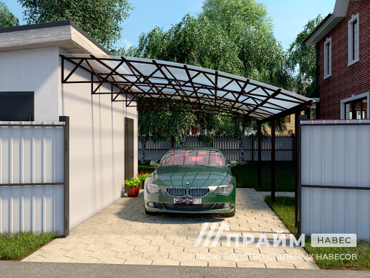 Навес к дому из металлопрофиля №21 - фото 476